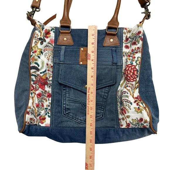 Myra Bag Crimson Glade Floral Denim Shoulder Tote Bag Women's Blue Brown - Picture 7 of 9